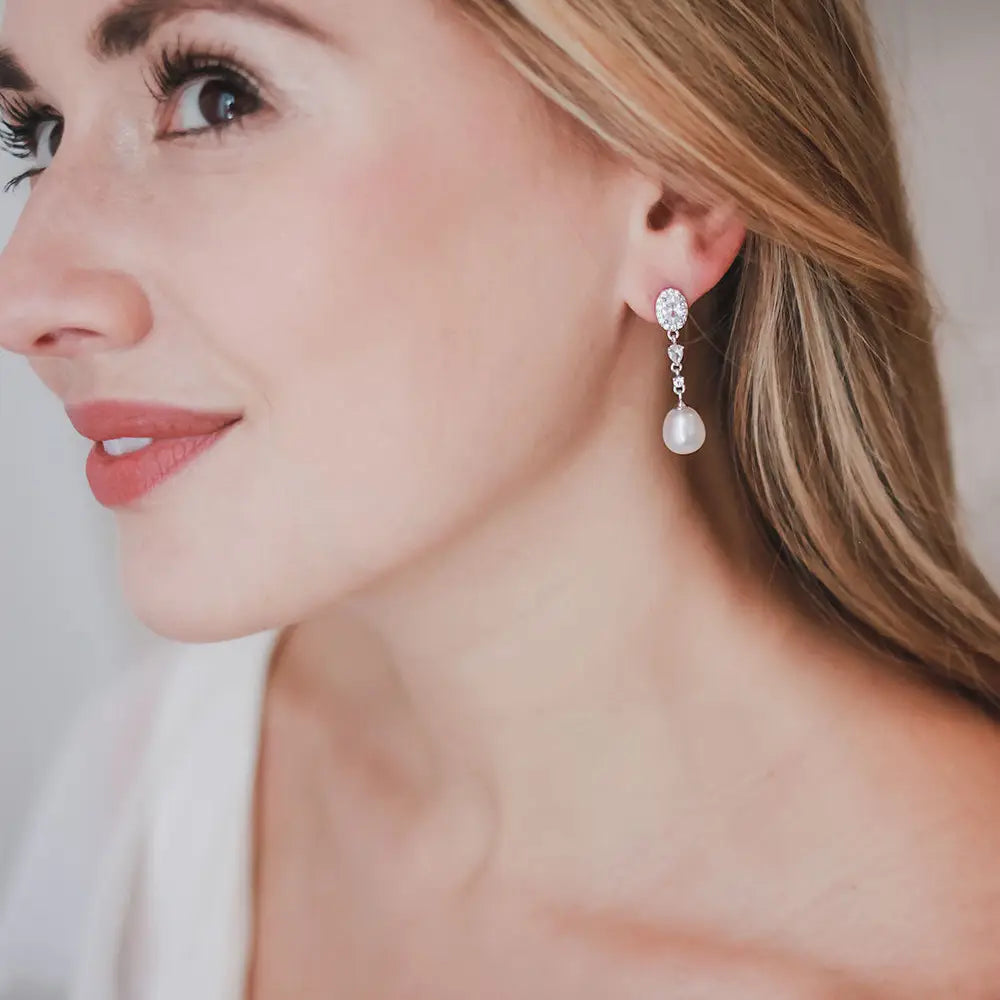 Adele Pearl & Cz Earrings