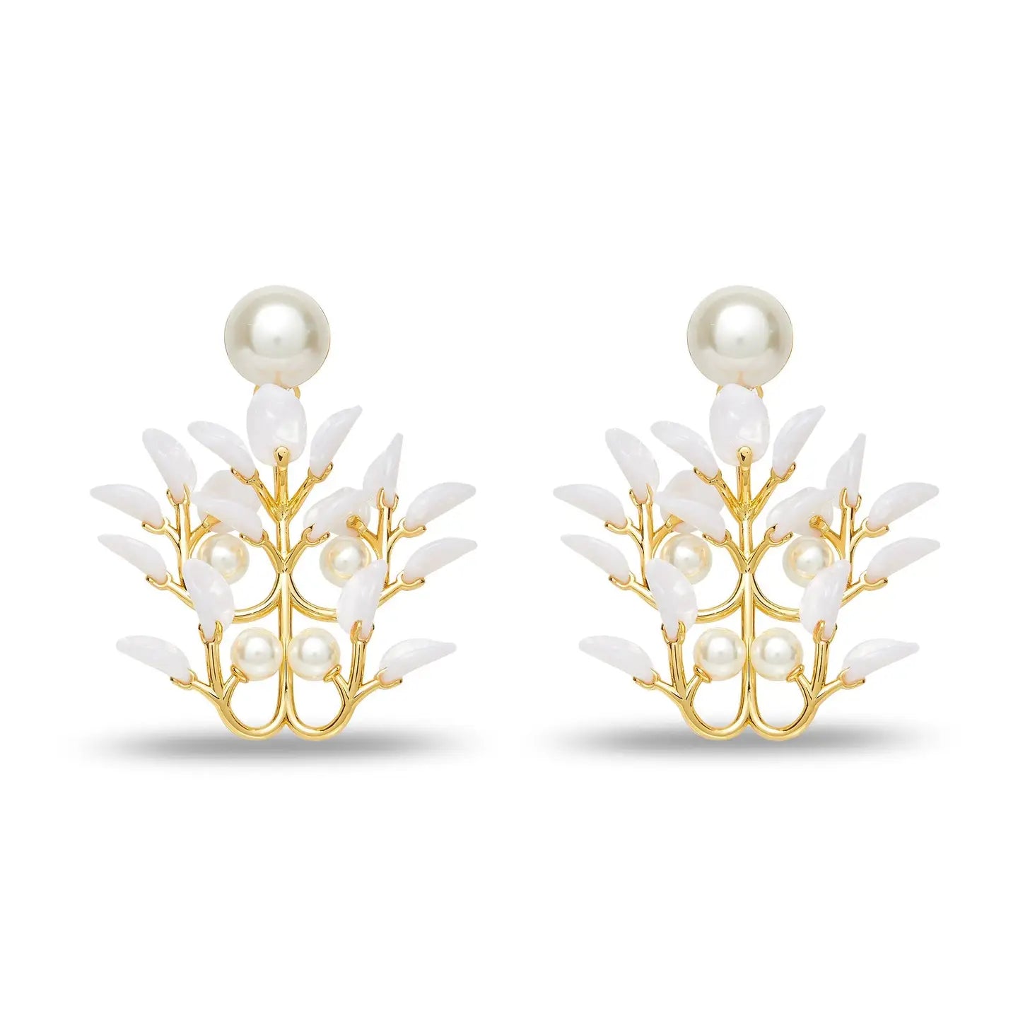 Mother of Pearl Vine Leaf Chandelier Earrings