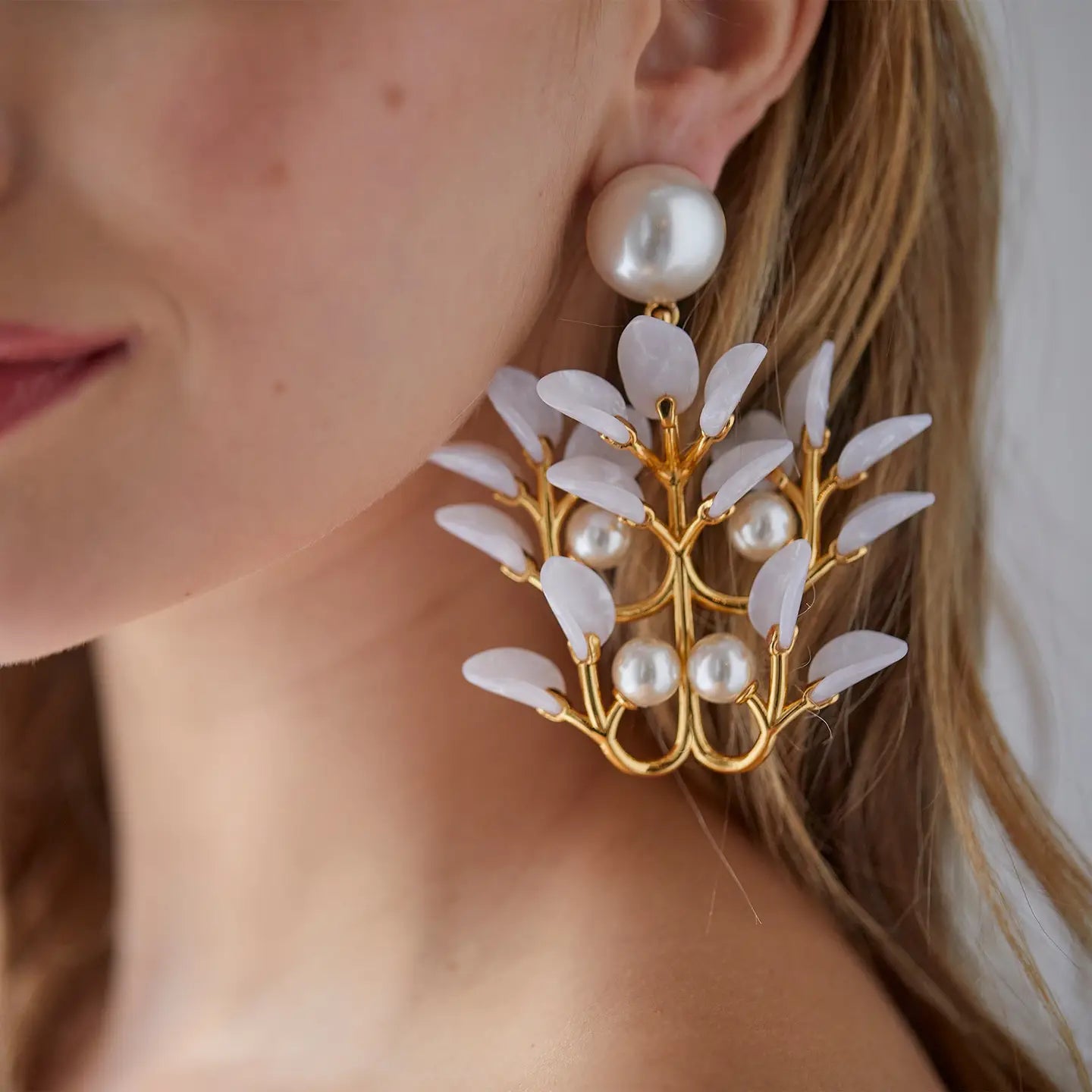 Mother of Pearl Vine Leaf Chandelier Earrings